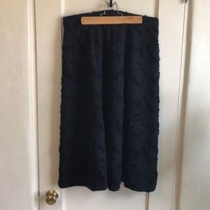 Navy blue, textured floral midi skirt